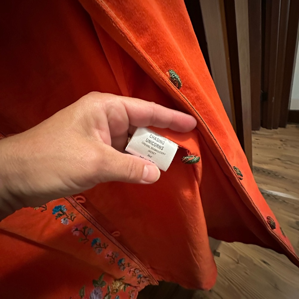 NWT CU It's Only Rock 'n Roll Embroidered Cotton Velvet Long Line Jacket M - Picture 10 of 11